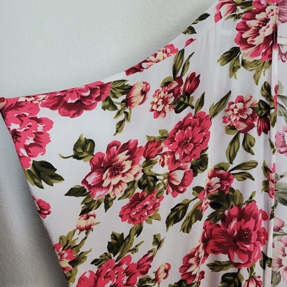 Umgee Floral Open Front Kimono Cardigan Crocheted Trim Feminine Cover Up Boxy - Picture 6 of 8